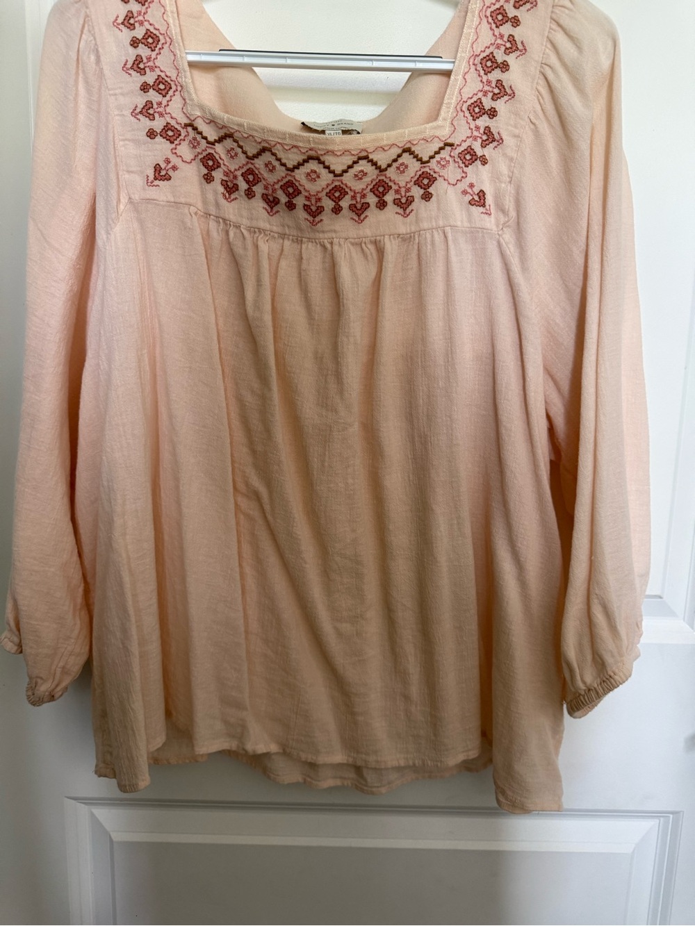Lucky Brand Light Peach Embroidered Peasant Top